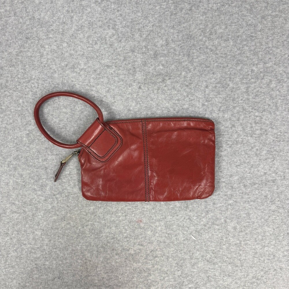 HOBO Sable Wristlet Leather Clutch Womens Small Red Zip Pouch w/ Loop Strap